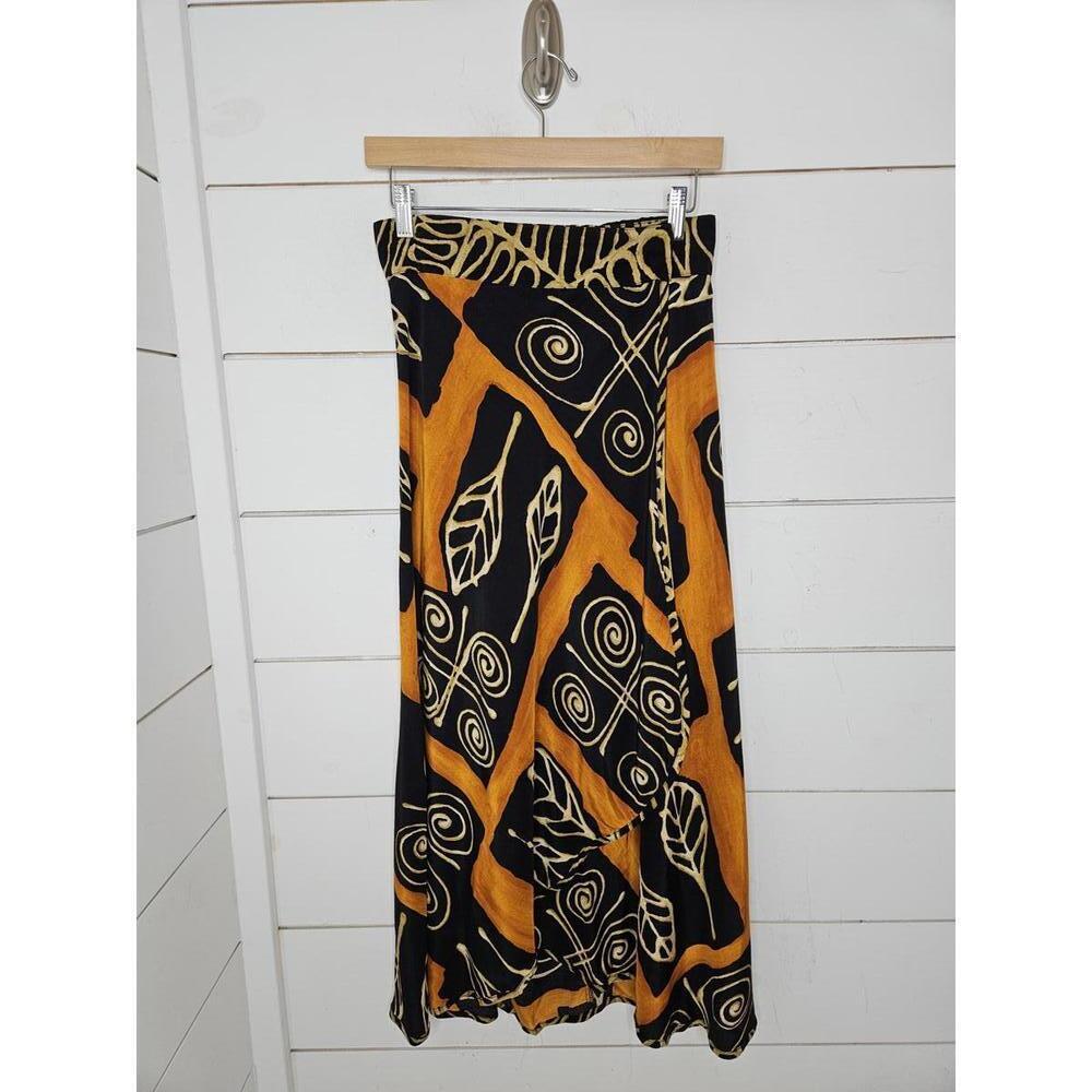 Vintage 90s Platinum by Dorothy Schoelen Size 6/8 Orange & black maxi wrap skirt